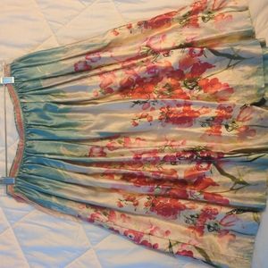 High waisted floral watercolor silk skirt